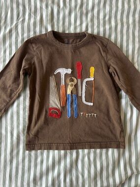 Mini Boden Brown Long-Sleeve Shirt with Tool Appliques